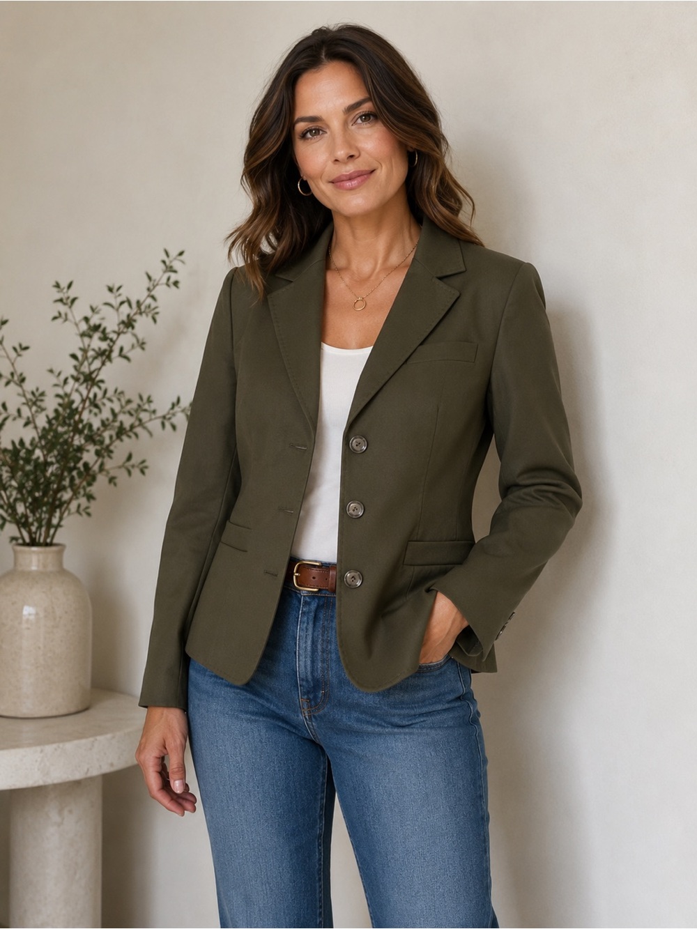 Jobis Olive Green Tailored Blazer Jacket Classic Career Office Chic